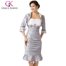 Grace Karin Les plus récents 2 pièces Design Gris Robe de soirée courte pour personnes âgées Long Sleeve CL6266